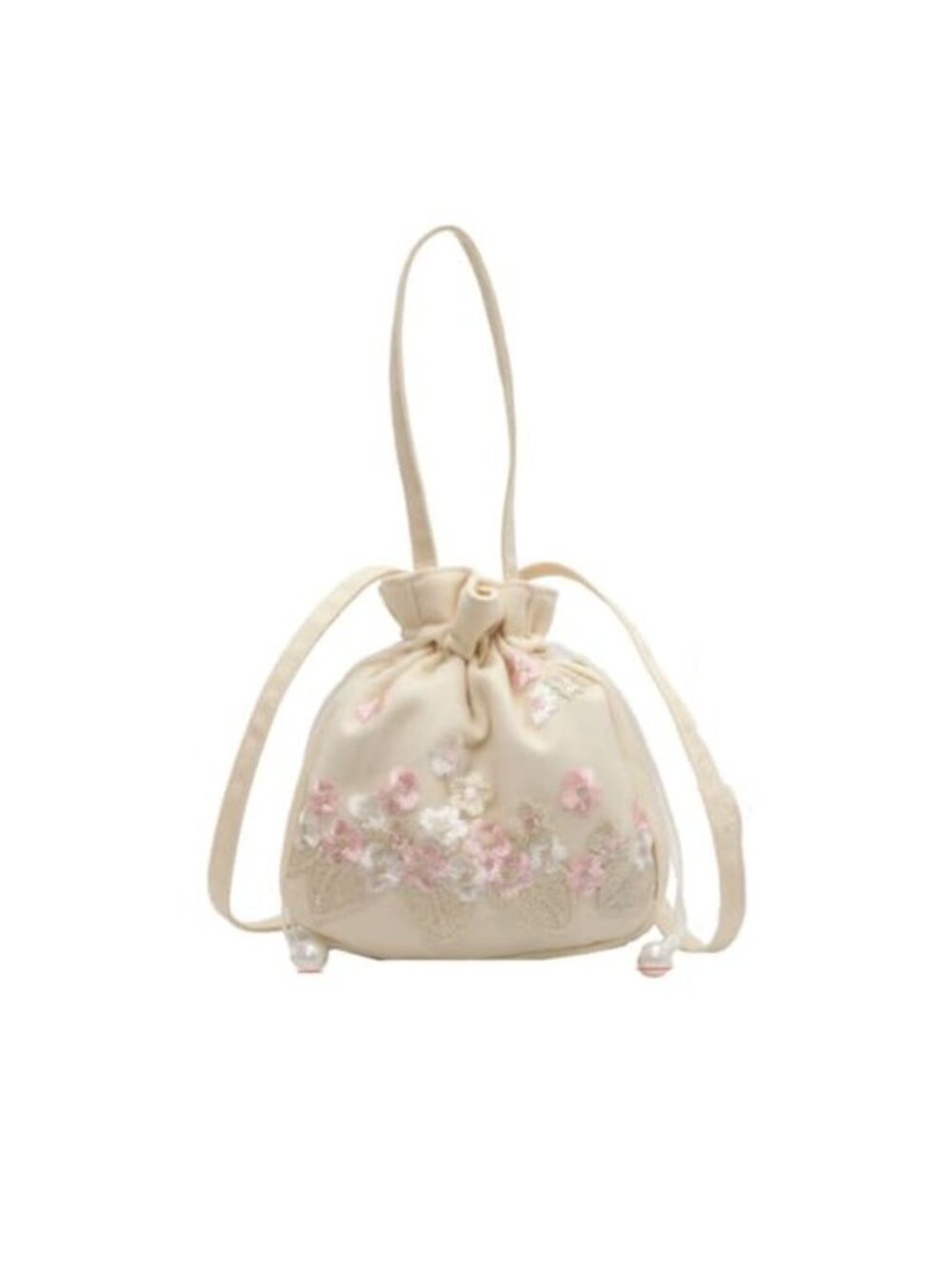 Embroidered Floral Drawstring Bucket Bag Clutch Purse Handbag Tote